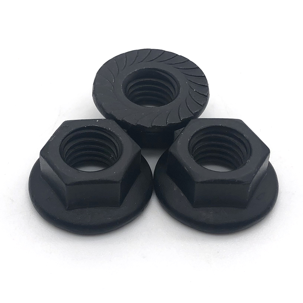 碳鋼黑色六角法蘭螺母鐵質花齒帶墊螺母法蘭面螺帽